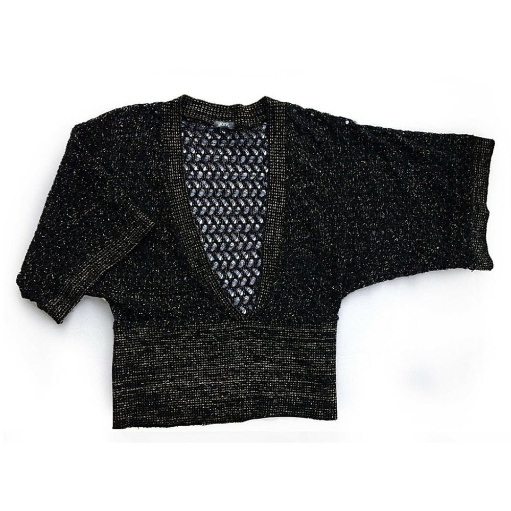 YANK Gold Metallic Knit Kimono Low Crop Sweater